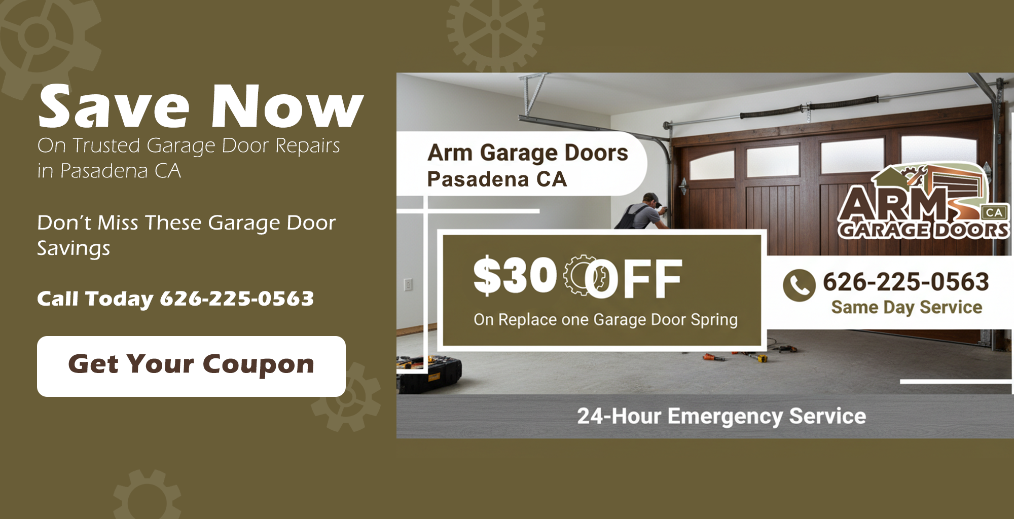 Garage door service discount coupon for repairs and installations in Pasadena CA