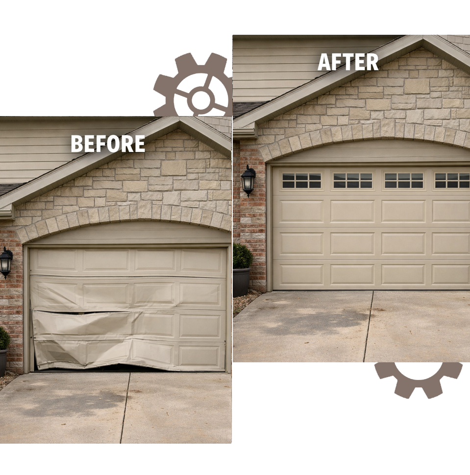 Before and after garage door repair in Pasadena CA